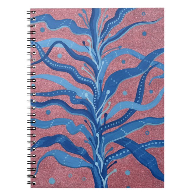 Cuaderno Rosa De Algas Azules Taupe Subacuático Abstracto F (Frente)