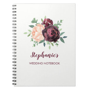 Cuaderno Rosa de Borgoña Peach Peony Boda personalizada