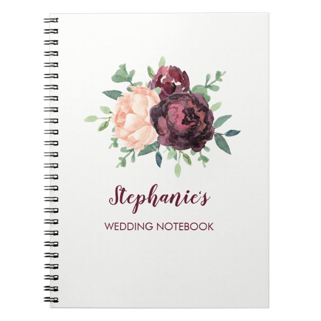 Cuaderno Rosa de Borgoña Peach Peony Boda personalizada (Frente)