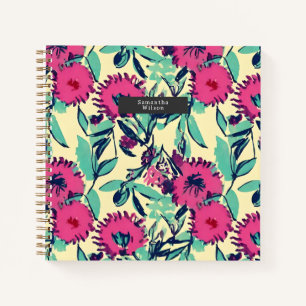 Cuaderno Rosa de color de agua + Floral Botánica verde