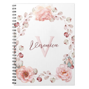 Cuaderno Rosa de color de agua personalizado   Blanca