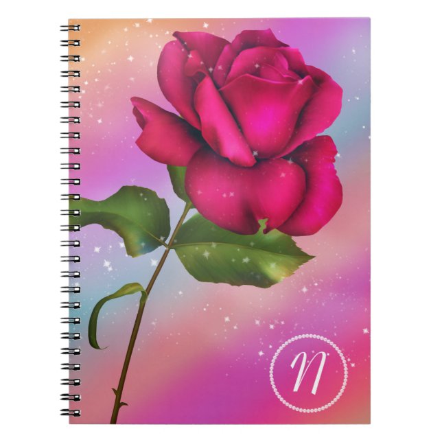 Cuaderno Rosa de espuma rosada de arcoiris pastel floral (Frente)