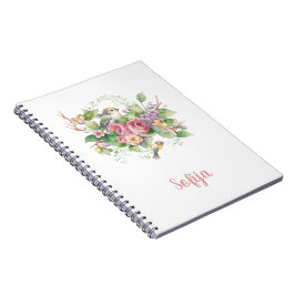 Cuaderno Rosa de flor de pájaro acuarela