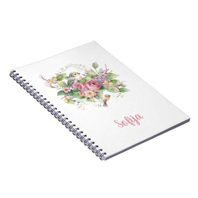 Cuaderno Rosa de flor de pájaro acuarela (Lado Derecho)