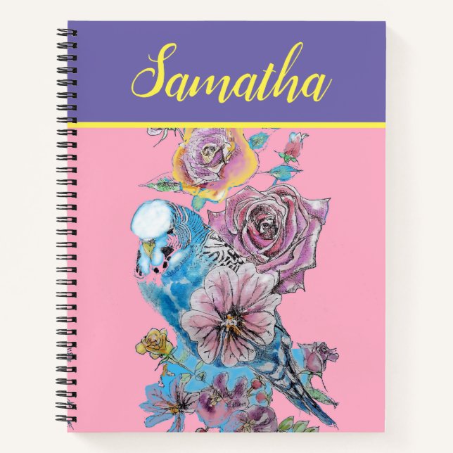 Cuaderno Rosa de flores Blue Budgie Budgie (Anverso)