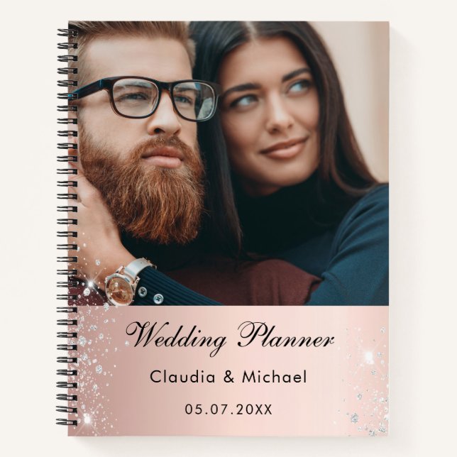 Cuaderno rosa de fotografía boda purpurina novia (Anverso)