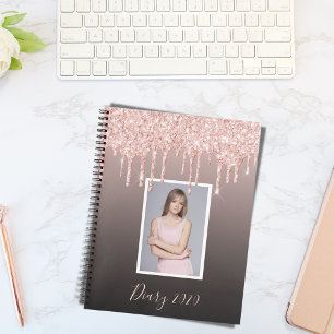 Cuaderno Rosa de fotos purpurina negro de cobre gotea diari