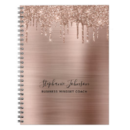 Cuaderno Rosa de Glam metálico Purpurina de oro Drip Jefe L