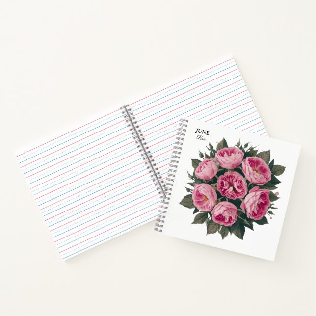Cuaderno Rosa de junio: Bloom de cumpleaños personalizado (Interior)