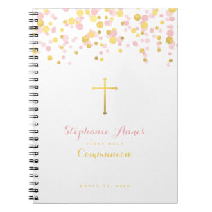Cuaderno Rosa de la comunión y confeti del oro