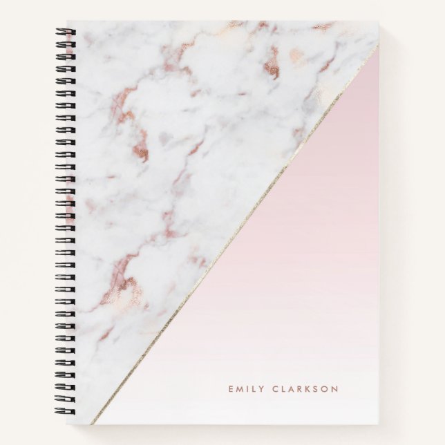 Cuaderno Rosa de moda Marble de oro Rubor Personalizado (Anverso)