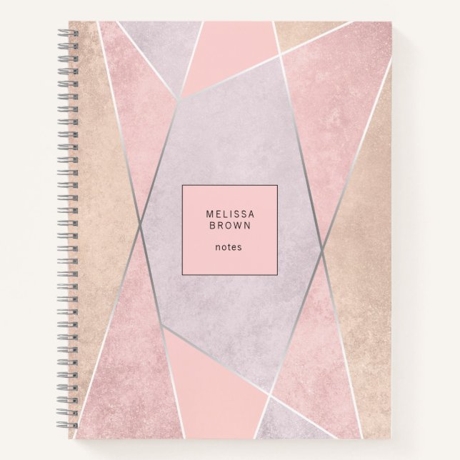 Cuaderno Rosa de moda Oro Geométrico Moderno Plata Rosa (Anverso)