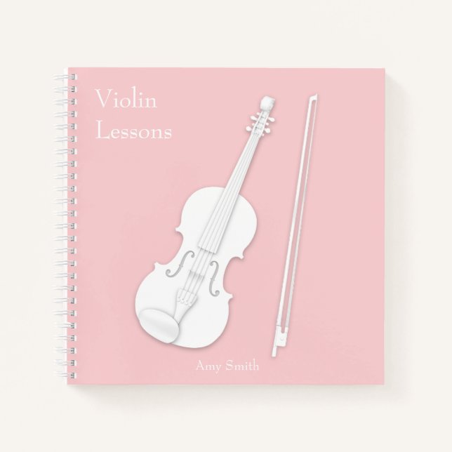 Cuaderno Rosa de música blanco violín y negro Personalizado (Anverso)