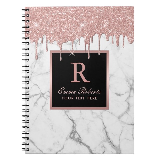 Cuaderno Rosa de Oro Aumentos Elegantes de Mármol Blanco Mo (Frente)