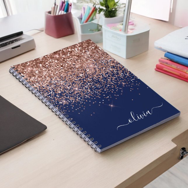 Cuaderno Rosa de Oro Azul Marino Brillo Rosa Monograma (Subido por el creador)