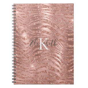 Cuaderno Rosa de oro con nombre monograma Brillante impresi