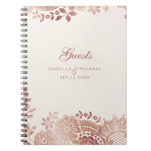 Cuaderno Rosa de oro elegante libro de boda de encaje vinta