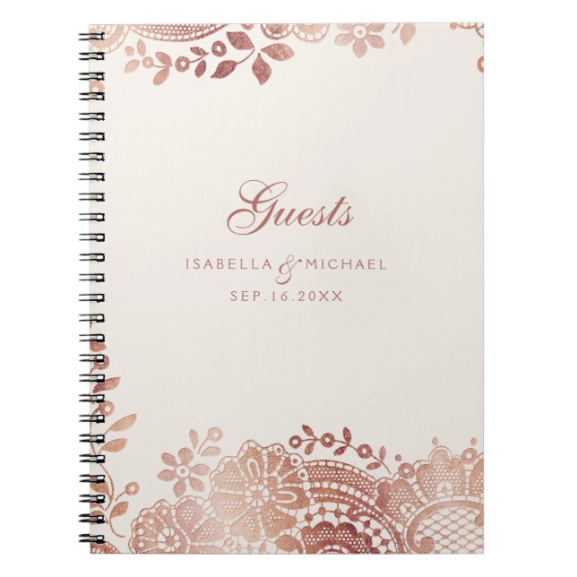 Cuaderno Rosa de oro elegante libro de boda de encaje vinta (Frente)