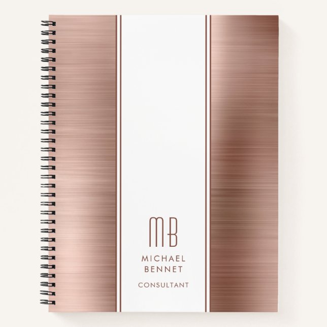 Cuaderno Rosa de Oro Monogramada Negocio Metálico Cepillado (Anverso)