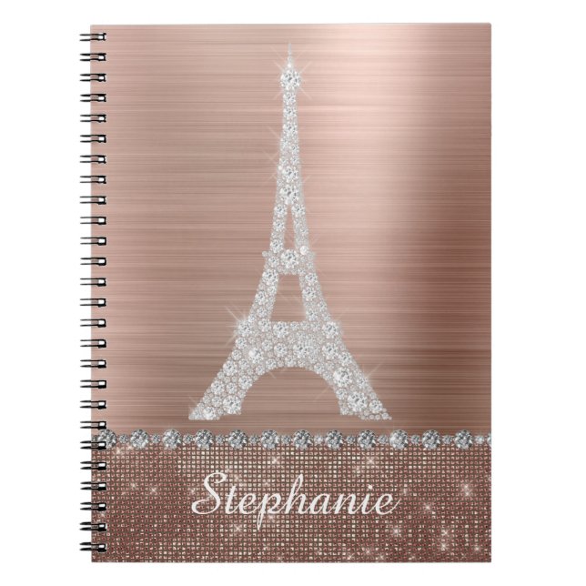 Cuaderno Rosa de oro personalizado de la esparkle de diaman (Frente)