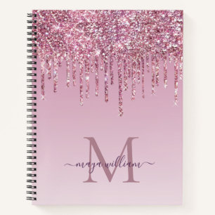 Cuaderno Rosa De Perforaciones Purpurinas Monograma Y Nombr