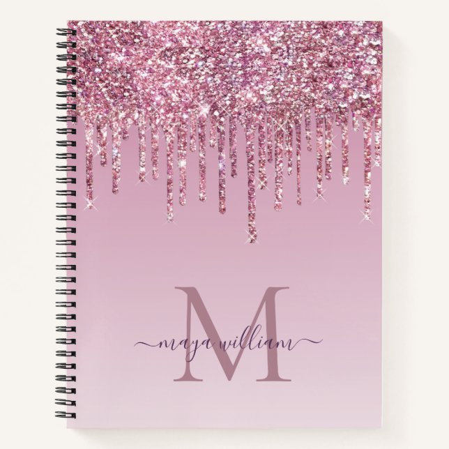 Cuaderno Rosa De Perforaciones Purpurinas Monograma Y Nombr (Anverso)