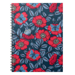 Cuaderno Rosa de perro y mariposas en azul y rojo