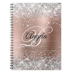 Cuaderno Rosa de Purpurina Plata Monograma de Fancia Metál