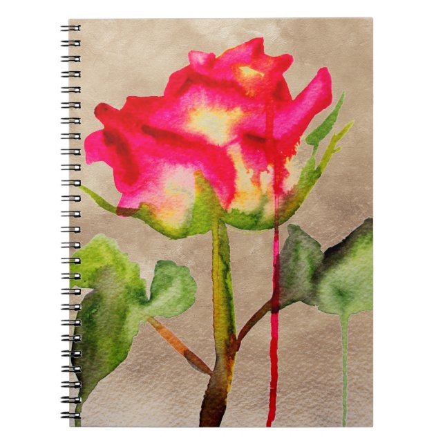 Cuaderno Rosa de té híbrido acuarela arte floral moderno (Frente)