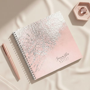 Cuaderno Rosa Dorada Plateada Abstracta de Hoja ID775