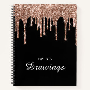 Cuaderno Rosa Dorado Brillante con Drips de Purpurina Negra