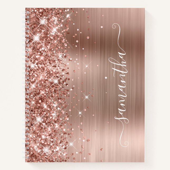 Cuaderno Rosa Dorado Brillante Moderno Firme de Niña (Anverso)