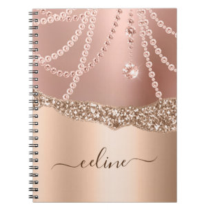 Cuaderno Rosa Dorado Brillo Femenino Chic Elegante Destello