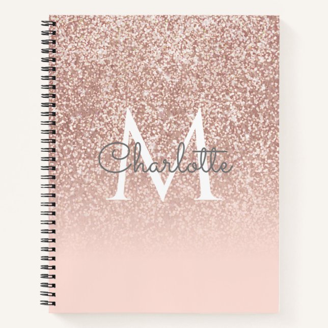Cuaderno Rosa Dorado Brillo Rubor Rosa Monograma Chic (Anverso)