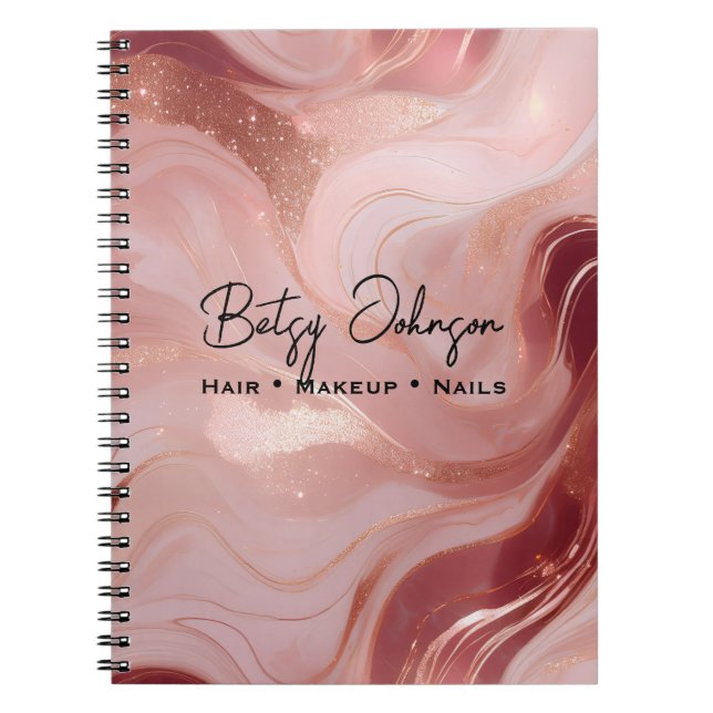 Cuaderno Rosa dorado elegante y mármol con brillo (Frente)