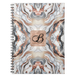 Cuaderno Rosa dorado Glam femenino y mármol blanco plateado