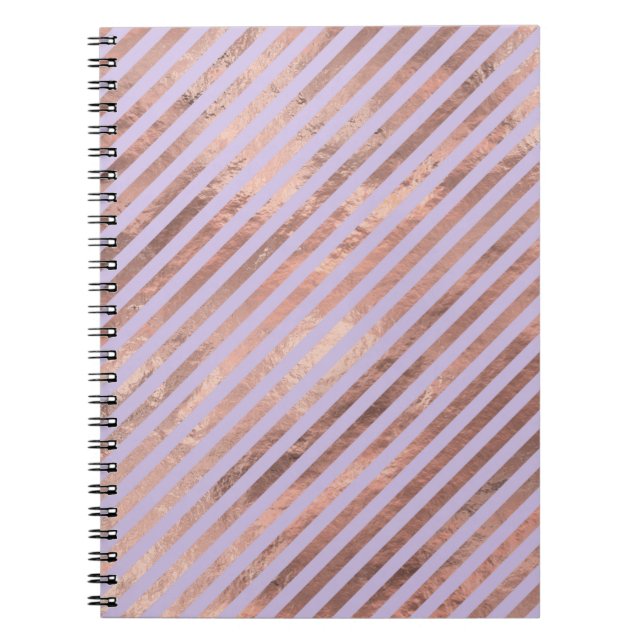 Cuaderno Rosa Dorado Glamuroso con Franjas Lavanda (Frente)