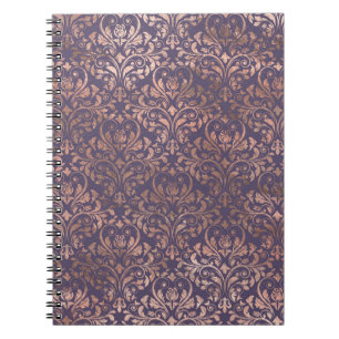 Cuaderno Rosa Dorado Glamuroso con Hojas y Damask de Lavand