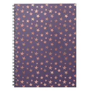 Cuaderno Rosa Dorado Glamuroso con Hojas y Estrellas Lavand