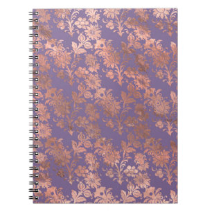 Cuaderno Rosa Dorado Glamuroso con Hojas y Floral Lavanda