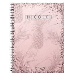 Cuaderno Rosa dorado glitter piña chic tropical