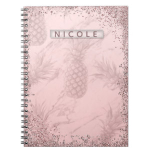 Cuaderno Rosa dorado glitter piña chic tropical