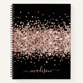 Cuaderno Rosa Dorado Glitter Rosa Negro Monograma Femenino