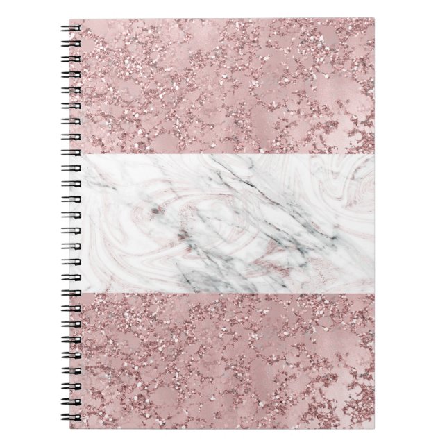 Cuaderno Rosa Dorado Moderno Glam Marble y decoración Purpu (Frente)