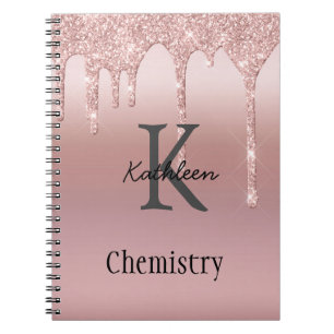 Cuaderno Rosa Dorado Monograma Brillo Goteo Rubor Rosa Tend