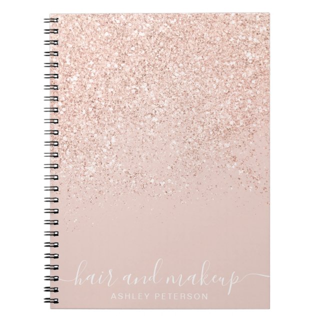Cuaderno rosa dorado purpurina rosa pastel (Frente)