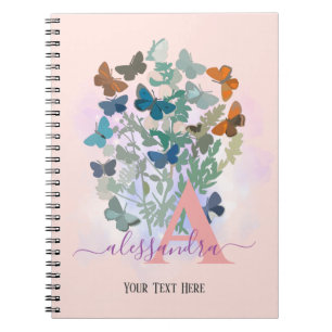 Cuaderno rosa elegante moderno monograma gratitud 