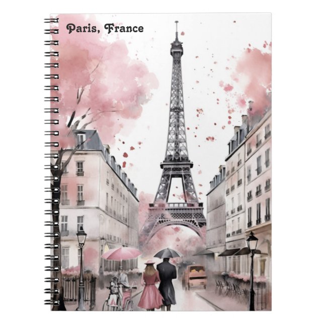 Cuaderno Rosa elegante París Francia Romántica Torre Eiffel (Frente)