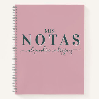 Cuaderno Rosa empolvado con nombre, letras verdes