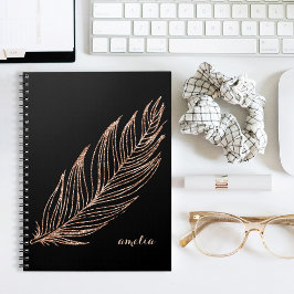 Cuaderno Rosa Faux Purpurina Feather Personalizado
